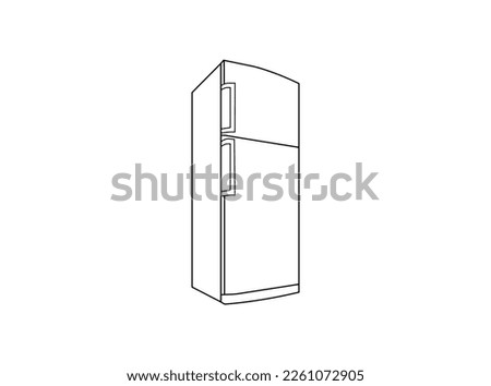 luxury two door refrigerator home appliance. Electricity kitchenware tools concept. Dynamic continuous line graphic draw design illustration.Vector Illustration.Isolated on White Background. 