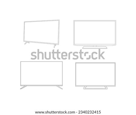 TV monitor, computer, laptop, tablet, smartphone, watch icons.Vector linear sign, symbol, logo for mobile concept and web design.TV Screens Wireframe Outline Icons Isolated on White Background.EPS 10.