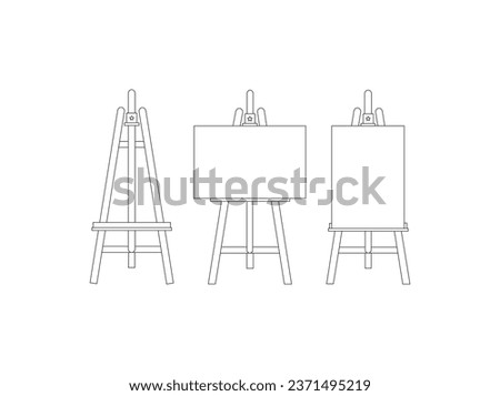 Artist easel icons set. Outline set of artist easel vector icons for web design isolated on white background. Isometric set of easel vector icons outline. Wooden Easel with Blank Canvas Outline Icon.