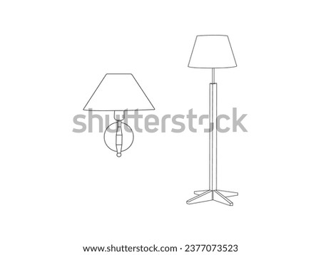 Table lamp in hand drawn doodle style. Home lighting, light fixture sign. Illustration for interior store. Table lamp icon page symbol for your web site design. isolated on white background. EPS 10 .