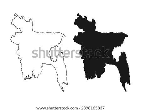 Bangladesh map silhouette line country Asia map illustration vector. Map of Bangladesh black outline. Vector Illustration world geography. outline Asian isolated on white background. Eps 10.