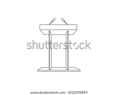 Tribune line icon. Microphone, mic. media concept. Black flat Line vector icon with a picture of speech as tribune. Thin linear lectern, podium, tribune outline icon isolated on white background.