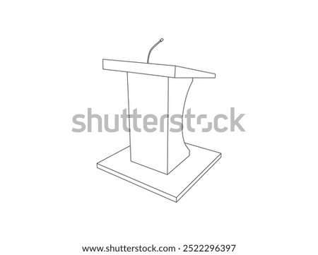 Tribune line icon. Microphone, mic, podium. Mass media concept. Black flat Line vector icon with a picture of speech as tribune. Tribunal of of podium outline vector illustration on white background.