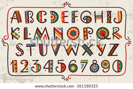 African Ethnic Bright Vector Alphabet Hand Drawn Graphic Font Primitive ...