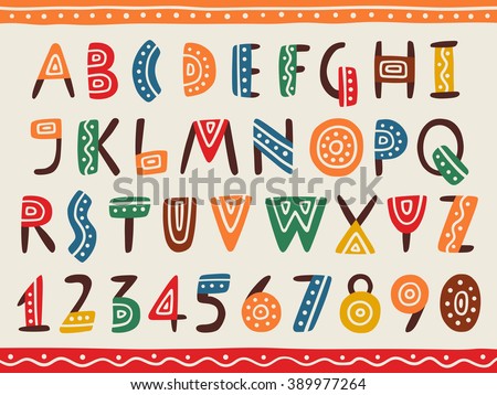 Tribal Ethnic Bright Alphabet And Number Hand Drawn Graphic Font In ...