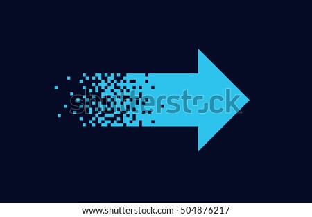 Pixel blue arrow Isolated element on black background Gradient design Vector illustration for website, logo