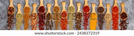 Similar – Image, Stock Photo Various spices on gray background