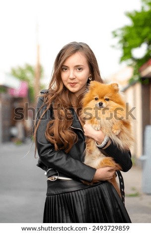 Similar – Image, Stock Photo Adorable girl walking and looking at camera on seaside at sunset