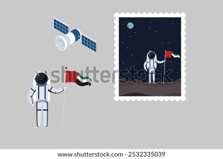 art design of astronaut man in the Mars plant with UAE flag 