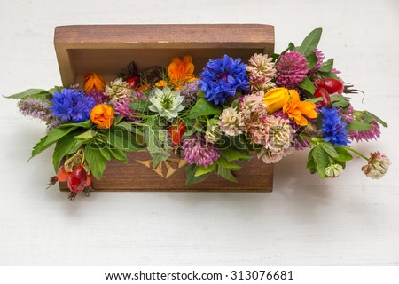 Flowers in a box.