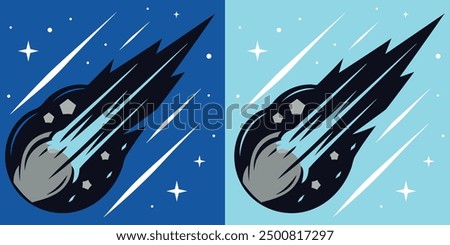 Meteor silhouette icon vector. Meteorite and comet symbols Black falling icon. Flying comet with tail, falling meteor, abstract galaxy element.