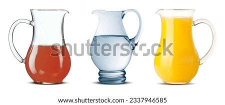 Realistic colorful juice jug collection. 3d juice jug set
