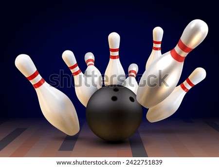 Realistic bawling ball with pins.3d bawling pins.Realistic bowling theme eps 10