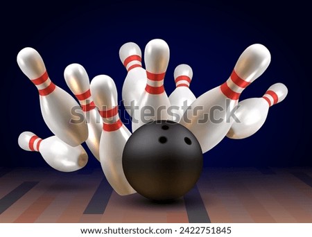 Realistic bawling ball with pins.3d bawling pins.Realistic bowling theme eps 10