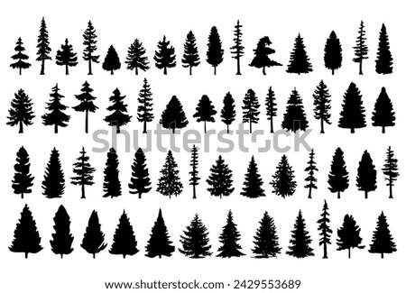 Pine tree silhouette collection on white background.Spruce tree silhouette set on white background