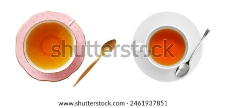 3d two tea cup with saucer and spoon on white background