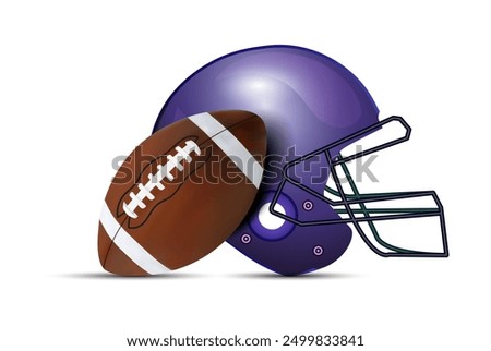 Realistic american football ball with helmet on white background