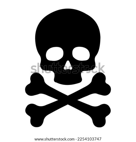 Skull icon vector, or danger icon, black and white, white background.