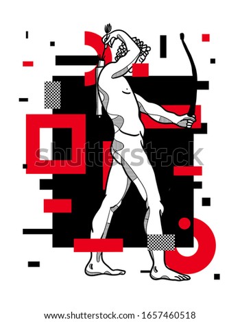 Feb. 27, 2020. Adriaen de Vries Apollo. Vector illustration hand drawn. Glitch red modern style.