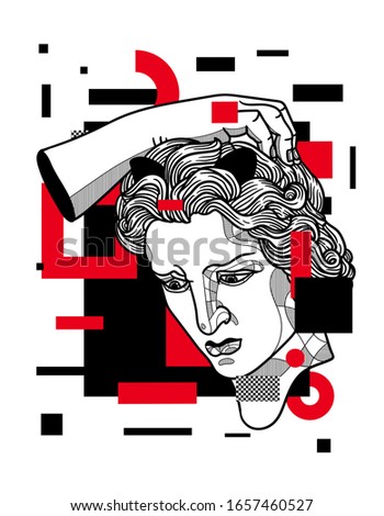 Feb. 27, 2020. The Lucifer sculpture. Vector illustration hand drawn. Glitch red modern style.