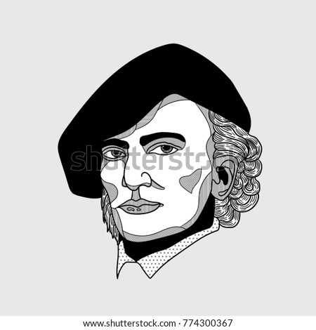 Wilhelm Richard Wagner. Vector illustration hand drawn.