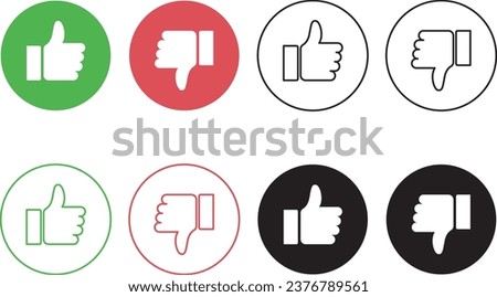 Thumbs up and down. Thumb up and thumb down sign set. Fill and line icon and Vector illustration