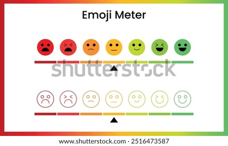 Customer satisfaction meter. emoticon satisfaction meter, Mood scale, from red angry face to happy green emoji. Line and fill color emoji