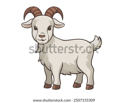 Goat vector illustration. A white goat cartoon character illustration. cute goat cartoon clipart, animal in flat style. Farm animals concept, rural farming. Cute Goat vector flat illustration isolated