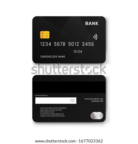Realistic black plastic debit card vector design.