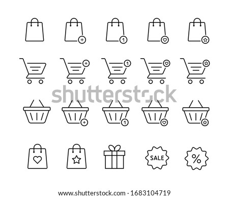 Set of Shopping bag and baslet icons for online store. Web Shop linear signs.
