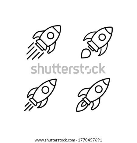 Linear Rocket icon set. Launch sign vector design. Startup logo.
