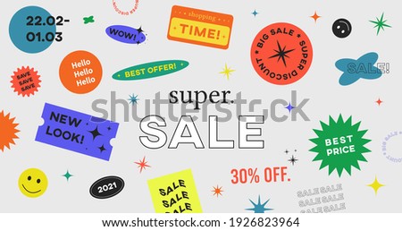 Special Offer Super Sale Banner Vector Design. Hipster background with promo label stickers.