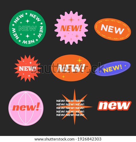 Stickers for New Arrival shop product tags, new labels or sale badges and banners vector sticker icons templates retro design.
