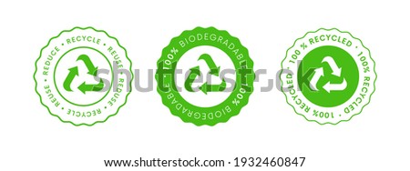 Recycle Reuse Reduce Icon. 100% Biodegradable Recycled  Vector Sign.  Package eco packet logo.