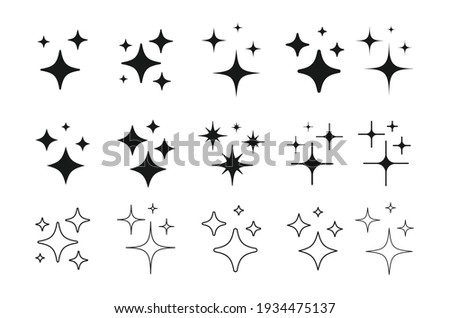 Set of Clean shining icons. Sparkle Sign. Flash symbol. Twinkle star shapes vector design. Сток-фото © 