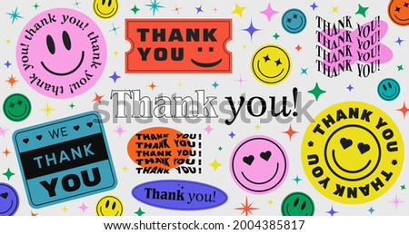 Thank You Abstract Hipster Cool Trendy Background With Retro Stickers Vector Design. Foto stock © 