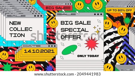 Abstract Trendy Sale Banner Retro Design. Computer Windows with Special Offer. Cool Modern Artwork. Hipster 90s Artwork.