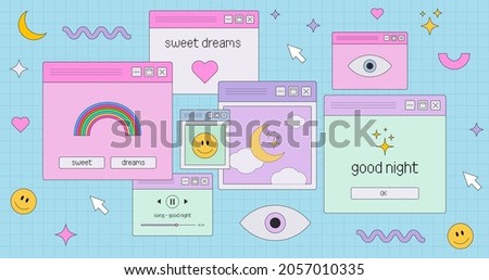 Cute Retro Vapor Wave Desktop with Good Night and Sweet Dreams Message. Cool ui elements vector design. 商業照片 © 