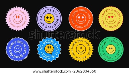 Set of Various Stickers, Pins and Patches. Cool Funny Cute Emoji Badges Vector Design.