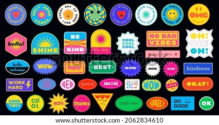 Sticker Pack. Collection of trendy pins. Set of cool patches vector design. Abstract retro badges. Foto stock © 
