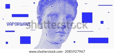 Cool Vaporwave Artwork. Abstract Greek Statue Head Vector Design.