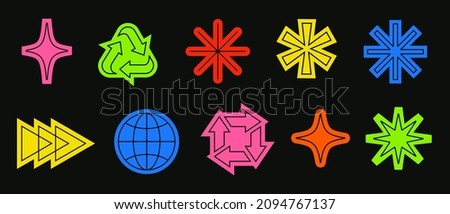 Set Of Cool Modern Geometric Stickers. Abstract Shape Patches Vector Design. Trendy Graphic Elements.