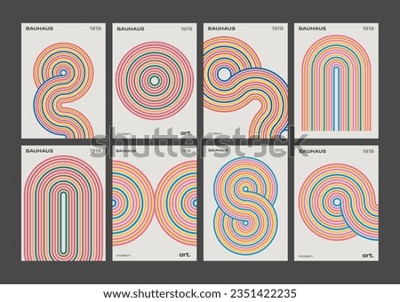 Modern Bauhaus Striped Poster Vector Design. Cool Abstract Geometric Rainbow Lines Pattern. Psychedelic Minimalist Optical Illusion Cover.