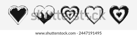 Set Of Metal Chrome Heart Icons. Collection Of Cool Y2k Love Signs.