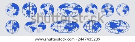 Set Of Globe Icon Vector Design. Collection Of Planet Earth World Signs. Website Url Symbol. Streetwear Graphic Element.