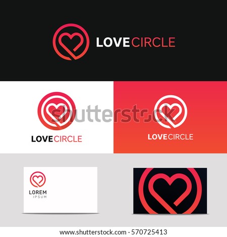 Minimal clean heart icon love logo sign with brand business card vector design