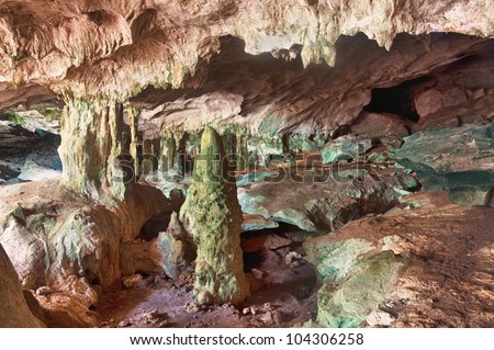 Interior of the limestone caves known as the Conch Bar Caves on the island of Middle Caicos in the Turks and Caicos Islands.