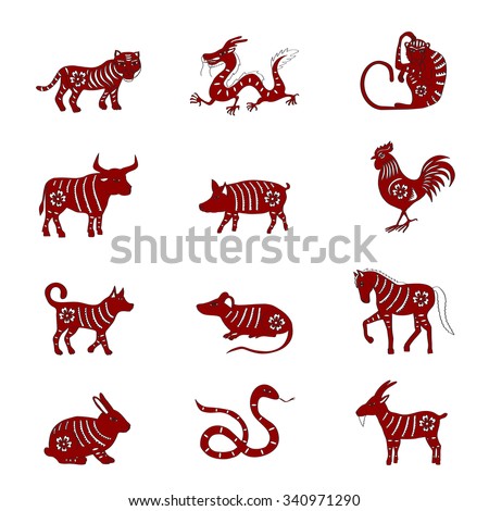 Chinese Zodiac Signs Design. Rat Snake Dragon Pig Rooster Rabbit Horse ...