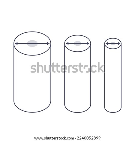 Cylinder diameter icon set. Distance measurement tool. Twice the radius length. The longest chord of the circle. Education concept. Vector illustration.