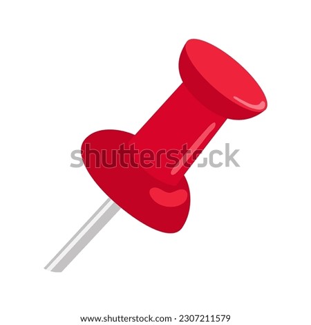 Thumbtack icon. Thumb tack office supply. Pin button with flat head for attaching papers, memos and notes to boards in offices, schools or homes. Isolated vector illustration on white.